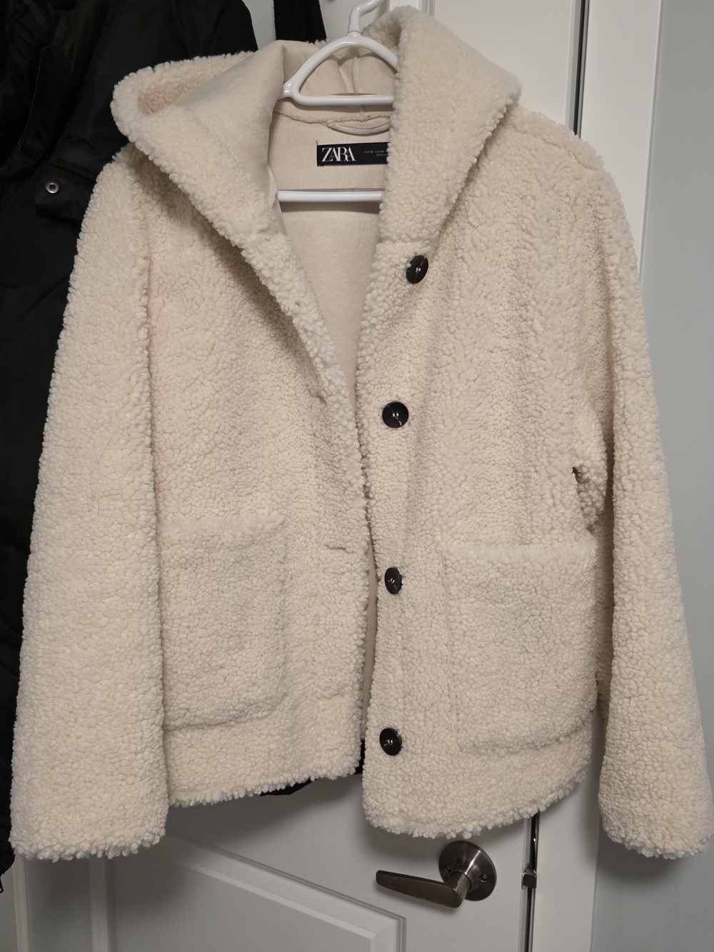 ZARA Cream Teddy Sherpa Hooded Coat